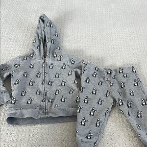 Gray Dog Print Hoodie and Pants Set